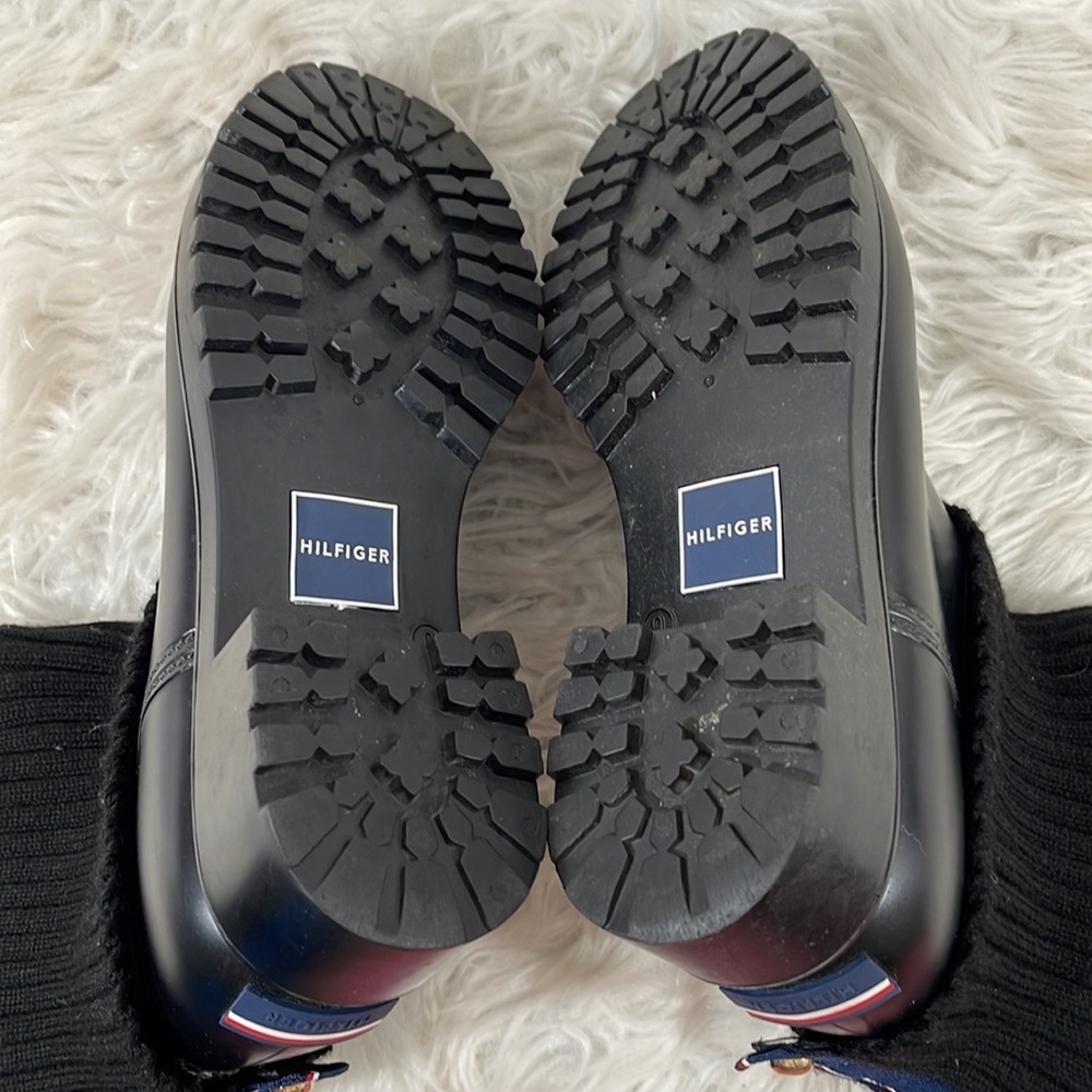 TOMMY HILFIGER TWSILVINA Rubber & Knit Cuff Lined Winter Black Rain Boots Size 9 - Picture 9 of 13